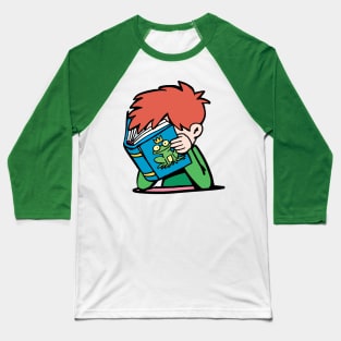 boy with his head in a book reads a fairy tale about a frog prince Baseball T-Shirt